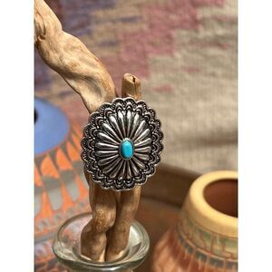 Western Turquoise Flower ADJUSTABLE  Silver Ring  Boho Cowgirl CONCHO SUn
